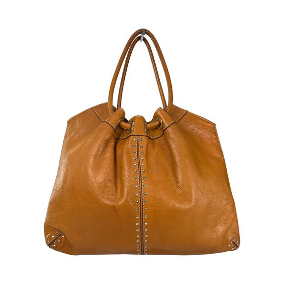 Michael Kors Astor Large Cognac Leather Drawstring Tote Bag Studded Detail - Picture 6 of 15